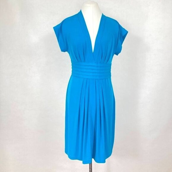 Laundry By Shelli Segal Short Sleeve V-Neck Pleated Dress Size 8 Blue - Picture 1 of 6